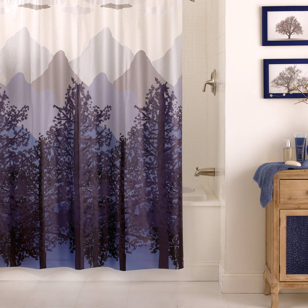 Excell Misty Mountain PEVA Shower Curtain, Blue