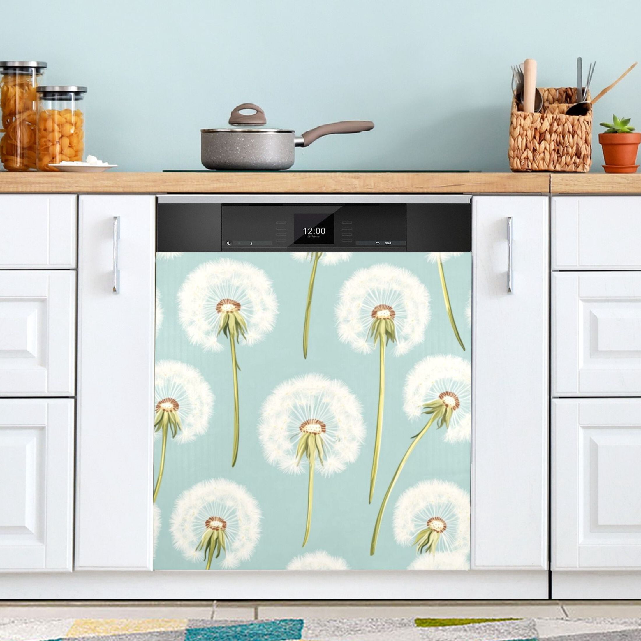 Dishwasher Magnetic Sticker 23x26 Inch Refrigerator Magnetic Sticker Washing Machine Magnetic Sticker Kitchen Panel Magnetic Sticker Home Decor White Cartoon Dandelion