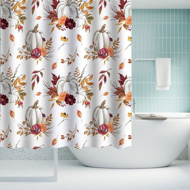 Cqxid Rideau de Douche à Moins de 10$ Rideau de Salle de Bain Polyester Ensemble de Rideaux de Douche Imprimé Rideau de Douche Salle de Bain Automne Action de Grâce Citrouille Salle de Bain
