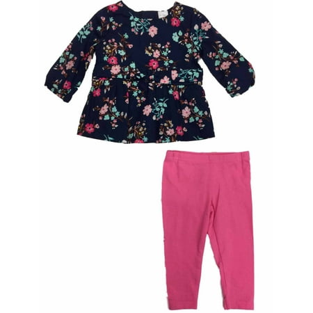 Carter's Infant Toddler Girls Navy Floral Peasant Top & Hot Pink Legging Outfit
