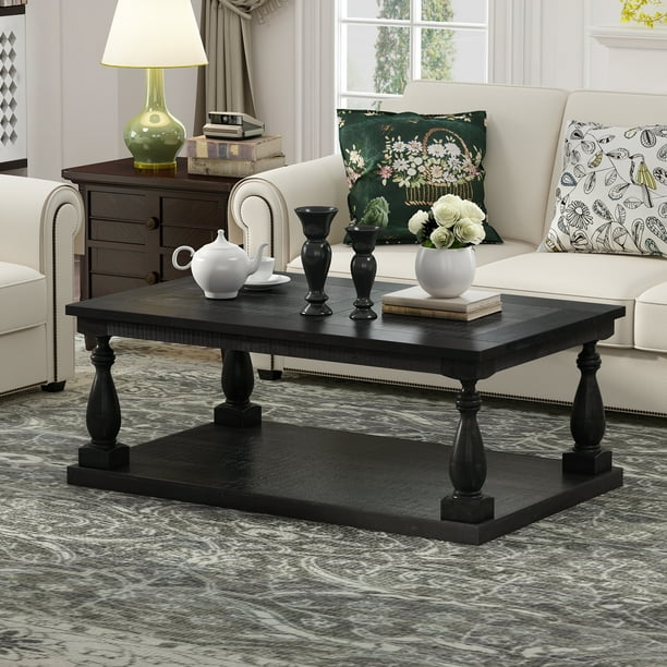 Dasun Rustic Floor Shelf Coffee Table With Storage Solid Pine Wood Black Com Dasun Rustic Floor Shelf Coffee Table, Floor Shelf Coffee Table