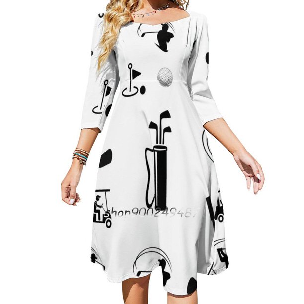 Vestido de golf con escote cuadrado, dulce vestido de verano para mujer, elegante vestido con estampado de cuello halter, Eat Sleep Golf Repeat Golf, esqueleto humano, divertido golf