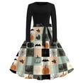 thumbnail image 2 of Women's Halloween Dress Candy Skeleton Long Sleeve Hepburn 1950s Funny Dresses Crew Neck Cocktail Vintage Fall Dress with Belt L, 2 of 5