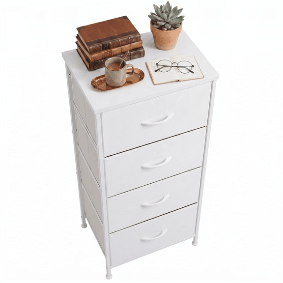 Zootealy Fabric Dresser With Wood Top 38x11.81x20.87 Inches Sturdy Metal Frame Storage Organizer With 5 Drawers for Bedroom Narrow Space