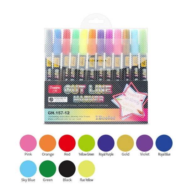SHENGXINY Ink Pens Clearance 12/24 Marker Pens Double Line Diy Color