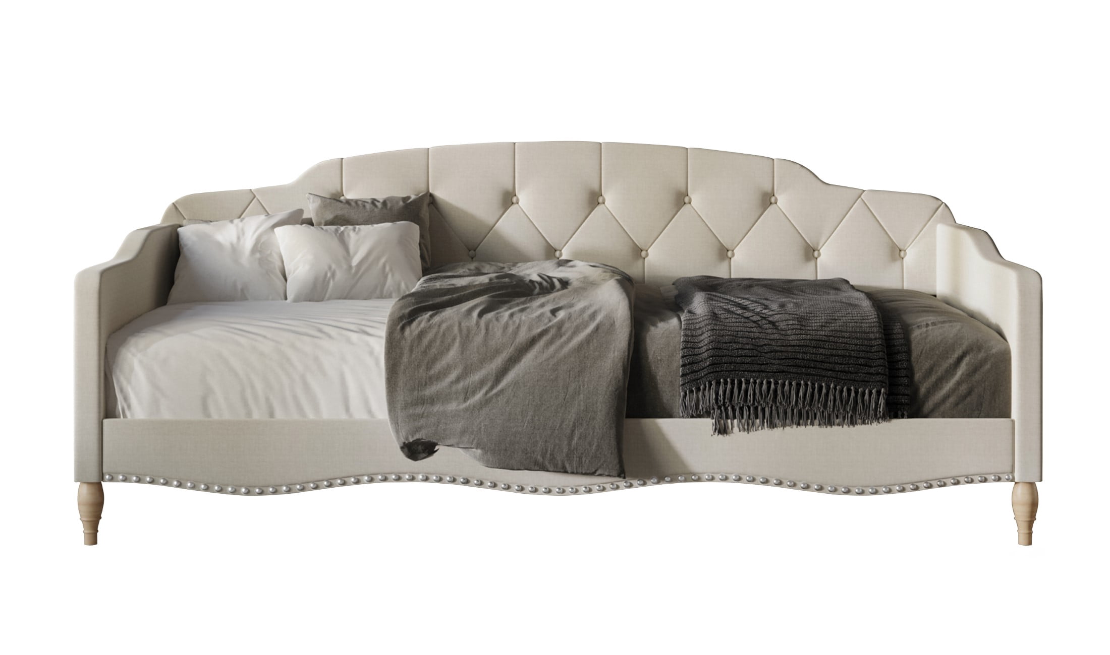 Castle Place Upholstered Button Tufted Twin Daybed, WarmGrey