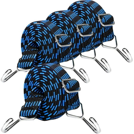 

Bungee Cords 4 Pack 80 inch Heavy Duty Adjustable Long Bungee Straps with Hooks 1 inch Width Elastic Rubber Flat Bungee Cords Rope with Metal Hooks for Camping Bikes Cars Luggage Rack