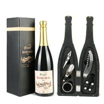 Tirrina Wine Opener Set  Corkscrew Opener Kit Seahorse Knife, Wine Stopper, Drip Stopper Ring, Decanter, Tin Knife in Novelty Champagne Bottle-Shaped  for Party Wedding Gift, Black