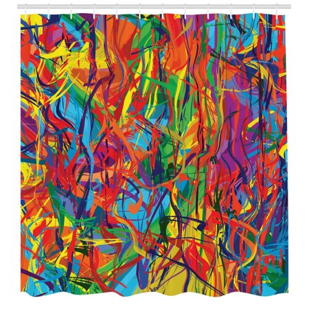Modern Shower Curtain Circled Rainbow Like Colorful Lines Like