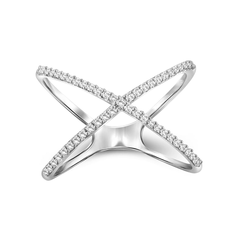JewelersClub - JewelersClub Sterling Silver Criss Cross Ring – 1/7 ...