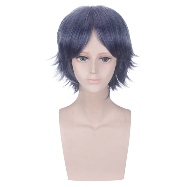 Peluca de cosplay corta con capas moradas para personaje de anime