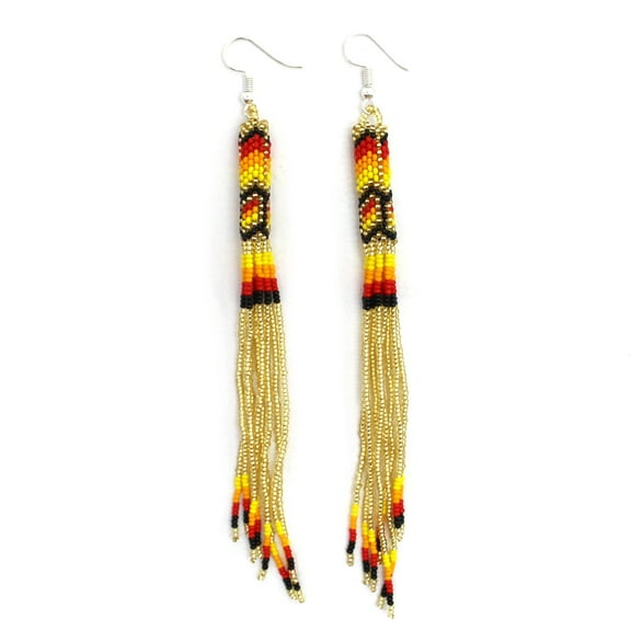 Handmade Beaded Gold Extra long Native style earrings