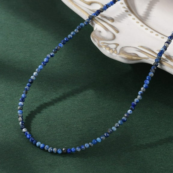 Natural Lazuli Beaded Necklaces with 304 Stainless Steel Lobster Claw Clasps and Brass Extender Chains Faceted 15.8 inch(40.2cm) Lazuli
