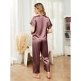 thumbnail image 2 of MISS MOLY Womens Satin Silky Pajama Set Short Sleeve Shirt with Long Pajama Set Soft PJ Loungewear, 2 of 6