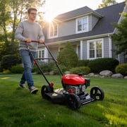 POWERSMART 18 Gas Push Lawn Mower with 144cc 4-Cycle OHV Engine,2-in-1 with Mulch and Side-Discharge, 5-Position Height