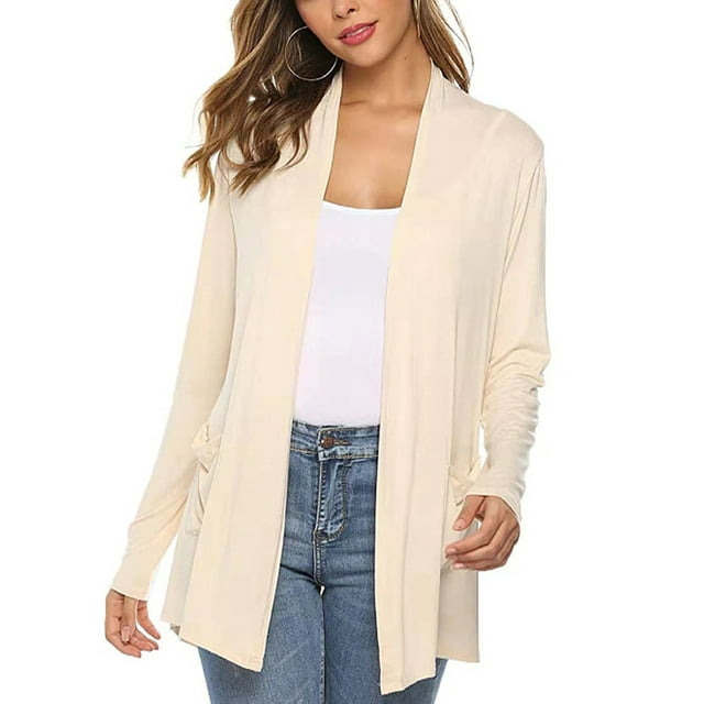 Sunloudy Women Lightweight Knit Cardigan Open Front Long Sleeve Solid