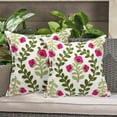 thumbnail image 7 of Summer Decorative Throw Pillow Covers 18"x 18" Set of 2, Floral Embroidered Farmhouse Hot Pink Flowers Green Vine Patterned Cotton Canvas Cushion Case for Sofa Couch Bed Living Room Decor, 7 of 7