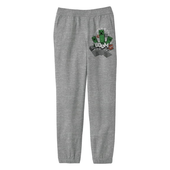 Minecraft Creepers Youth Athletic Gray Jogger Sweatpants-Small
