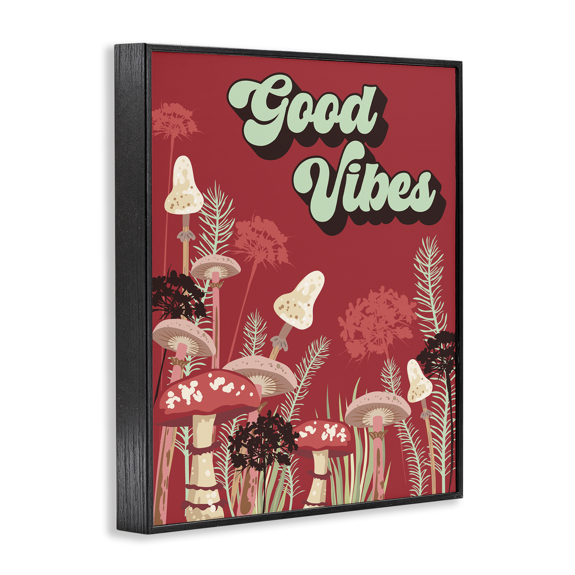 Stupell Industries Good Vibes Mushrooms Botanical & Floral Painting Black Framed Art Print Wall Art, 11 x 14