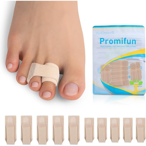 Promifun Fabric Hammer Toe Corrector Broken Crooked Toes Protectors Taped Wraps Toe Splint Hammertoe Straightener,10 Pack,Multi-Size,Brown