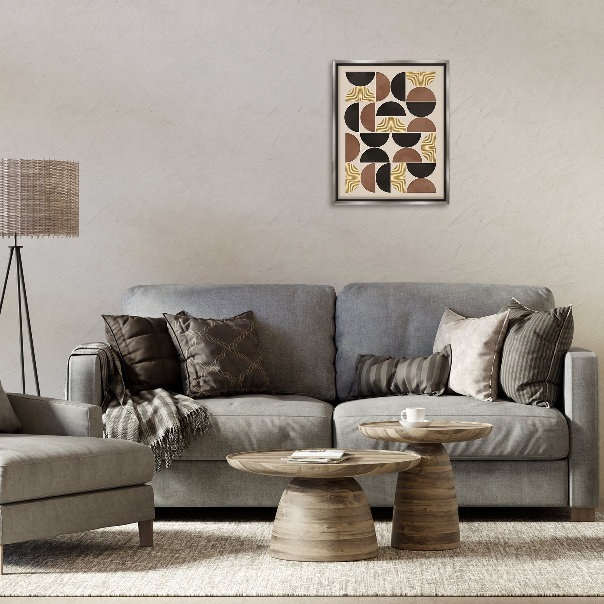 Stupell Industries Midcentury Neutral Geometric Abstract Painting Gray Floater Framed Canvas Art Print Wall Art, 17 x 21