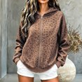 thumbnail image 2 of GEWSEY Women's Leopard Zip Up Hoodies Fall Y2K Graphic Hooded Sweatshirt Casual Oversized Warm Fleece Athletic Track Jacket Coat (Coffee, L), 2 of 6
