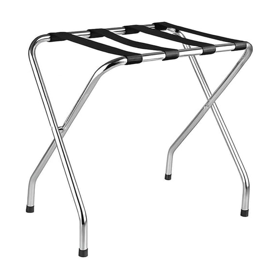 USTECH Single-Tier Luggage Rack, Chrome Foldable Suitcase Stand with Straps, Heavy-Duty Self-Assembly Rack for Guest Room, Bedroom, or Hotel Storage