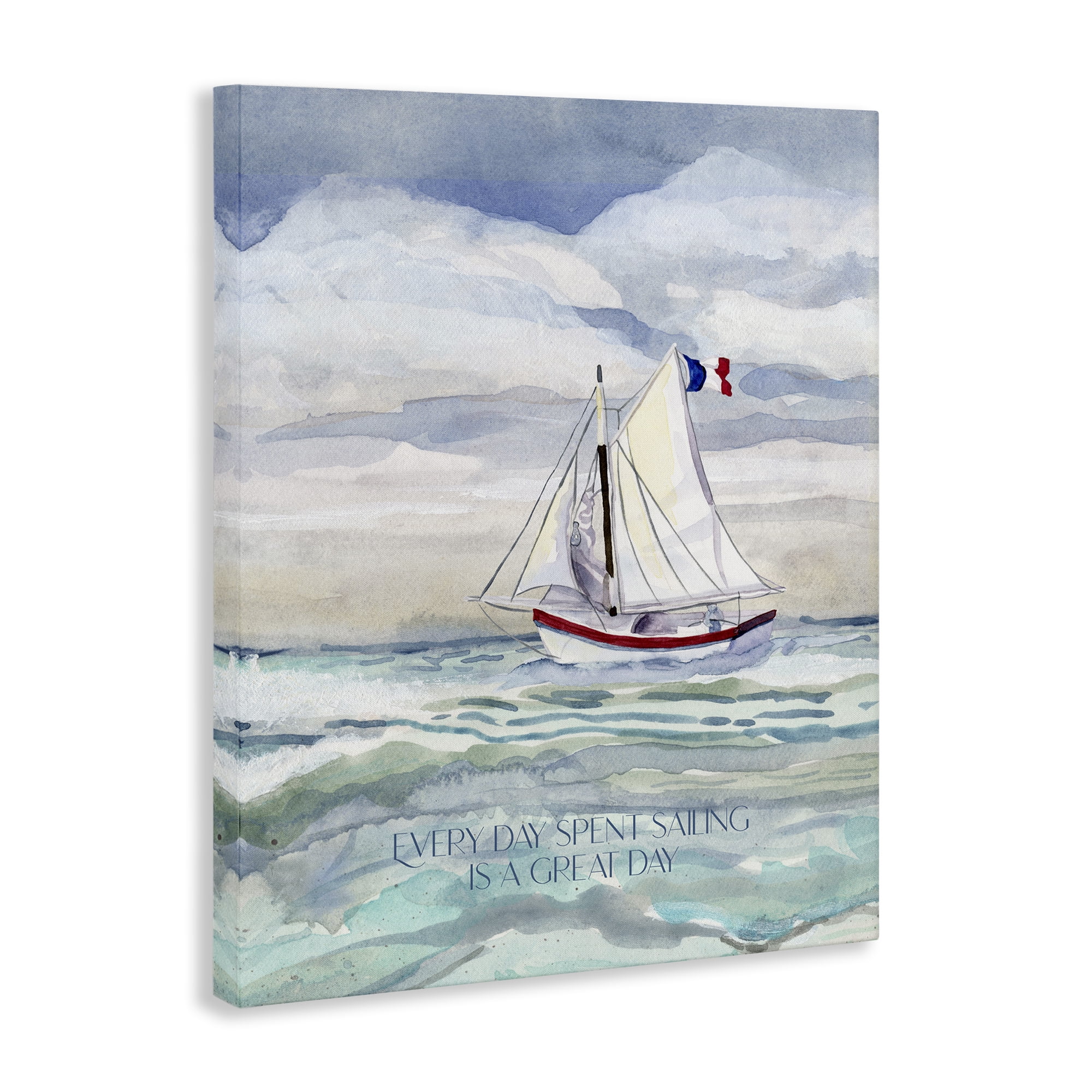 Stupell Industries Great Day Sailing Phrase Transportation Painting Gallery Wrapped Canvas Art Print Wall Art, 30 x 40
