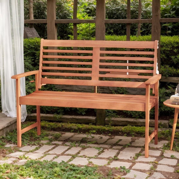 Demifill Patio Solid Wood Loveseat Outdoor 2-Seat Bench, v with Inclined Backrest and Slatted Seat for Outdoor as Garden, Backyard, Porch, Natural