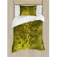 thumbnail image 1 of Tree Twin Size Duvet Cover Set, Abstract Illustration of a Tiny Tree with Lobed Leaves, Decorative 2 Piece Bedding Set with 1 Pillow Sham, Chesnut Brown Pale Green and Olive Green, by Ambesonne, 1 of 3