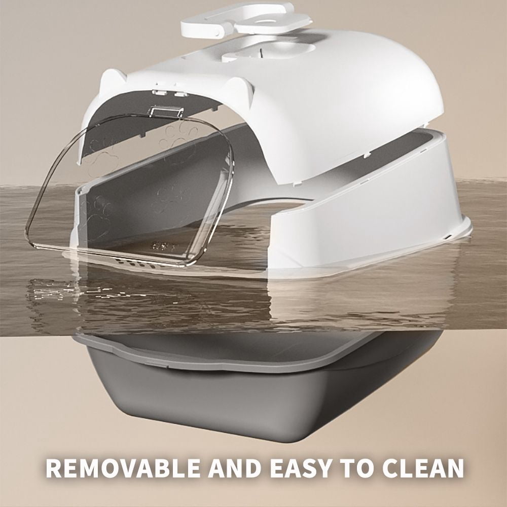 Fully Enclosed Cat Litter Box Gray Odor Locking Portable with Scoop and Litter Mat