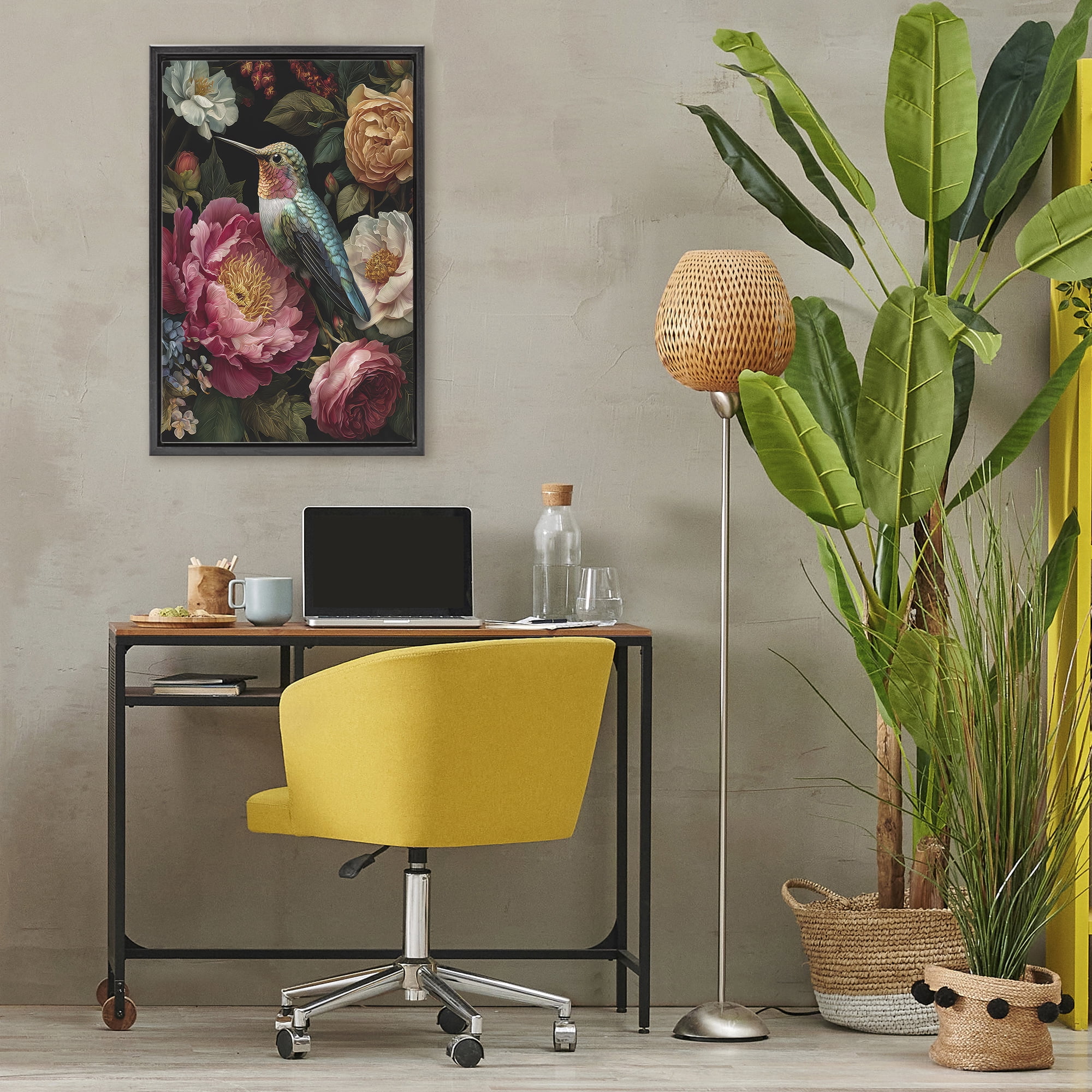 Stupell Industries Hummingbird & Lush Blooms Black Framed Floater Canvas Wall Art, design by The Wands Want