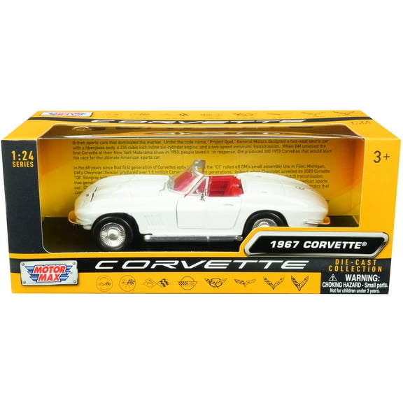 1967 Chevrolet Corvette C2 Convertible White with Red Interior "History of Corvette" Series 1/24 Diecast Model Car by Motormax