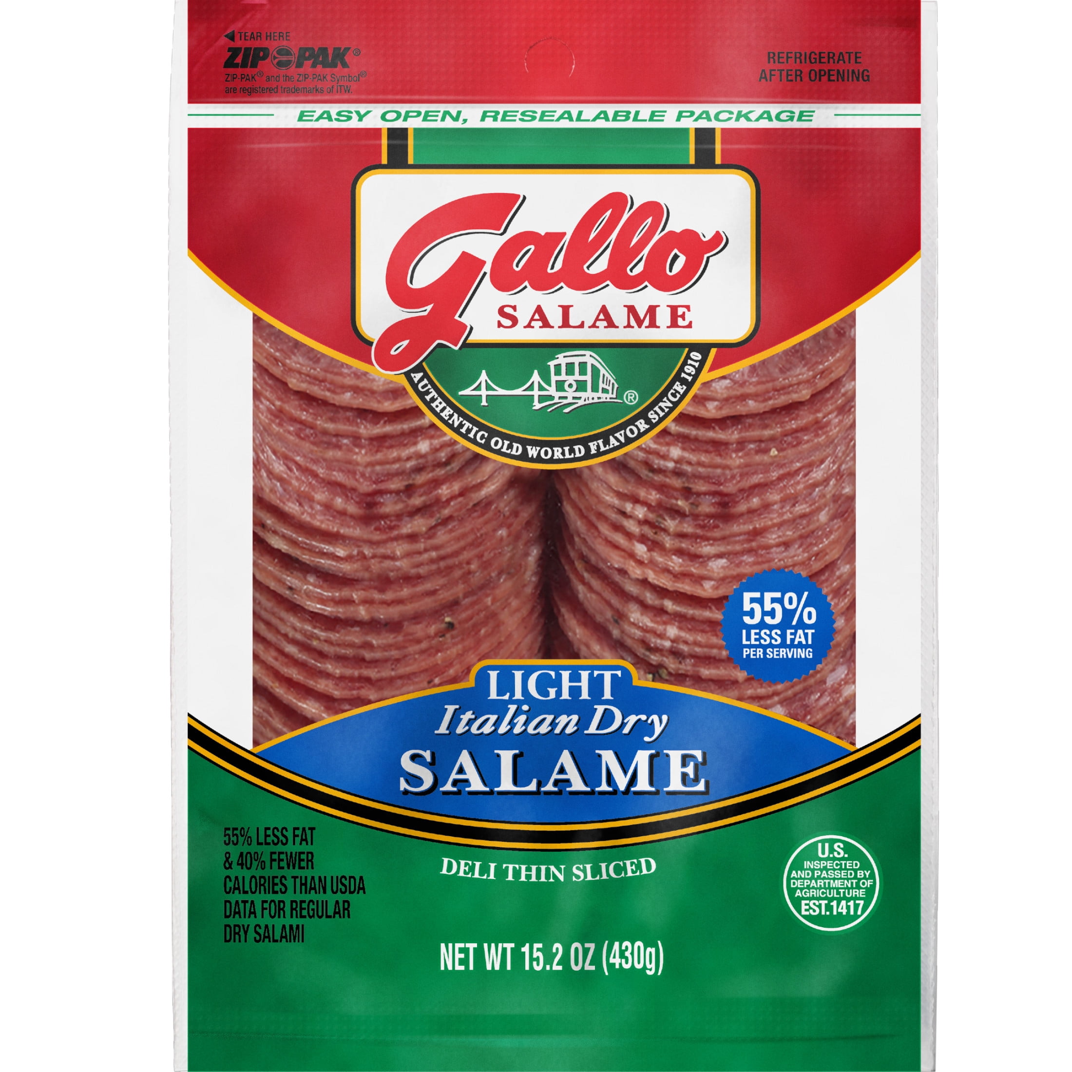 Gallo Salame Deli Thin Sliced Light Italian Dry Salami, Sliced Charcuterie Meat, 15.2 oz