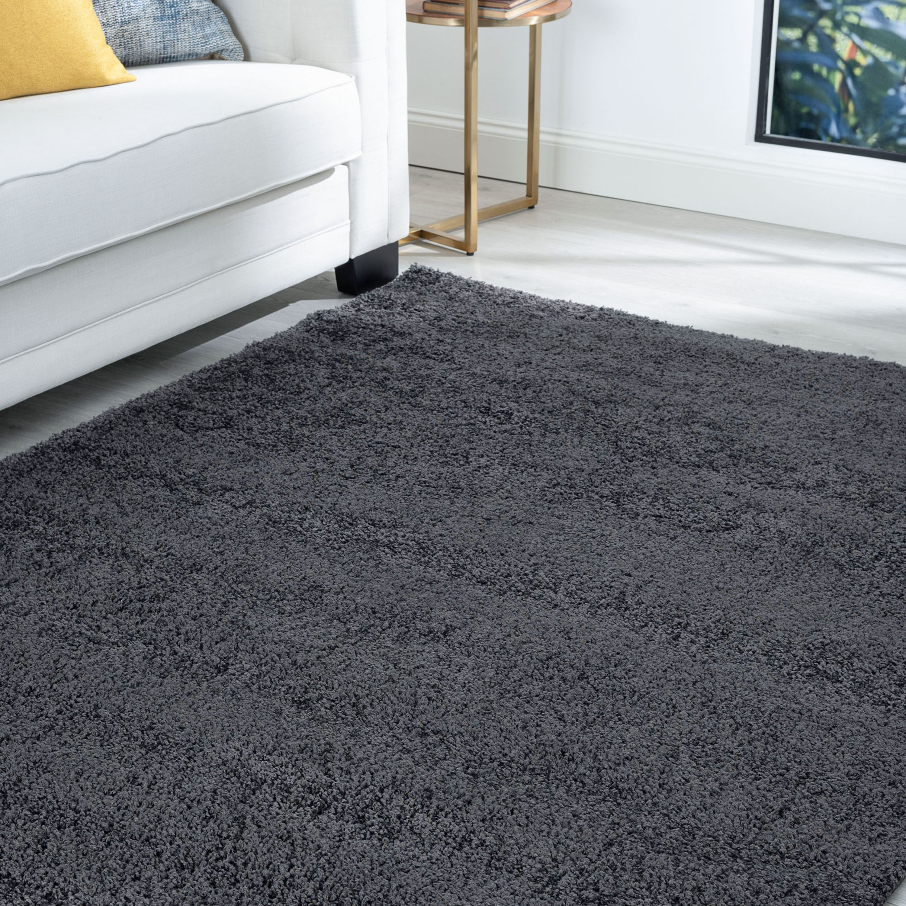 Shag 5x8 Area Rug Thick (5'3'' x 7') Solid Charcoal Living Room Easy to Clean