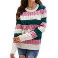 thumbnail image 4 of Xuanfei Women Rainbow Contrast Color Round Neck Long Sleeve Knitweat Sweater, 4 of 6
