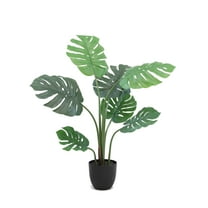 The Mod Greenhouse 39" Artificial Green Monstera Tree in a 5.5" Black Matte Contemporary Pot (7 Leaf)