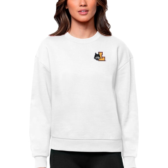 Women's Antigua White Loyola Chicago Ramblers Logo Victory Crewneck Pullover Sweatshirt