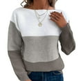 thumbnail image 3 of Women's Striped Sweater Boat Neck Knitted Sweater Casual Long Sleeve Pullover Fashion Sweater Top, 3 of 9