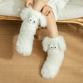 thumbnail image 6 of CUZIBR Socks For Women Thick Fuzzy Thermal Slipper Socks Cute Puppy Animal Pattern Booties Soft Winter Warm Stocking Casual Breathable Socks,White,One Size, 6 of 6