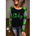 thumbnail image 1 of ABPHQTO Top de empalme a cuadros de leopardo con estampado de purpurina de trébol de la suerte verde para mujer, 1 of 5