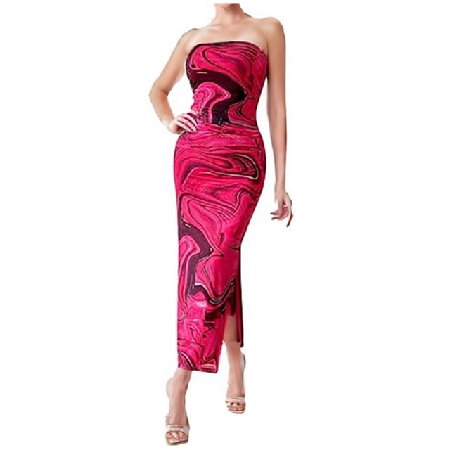 WILLBEST Vestidos con Curvas para Mujer Vestido Estampado sin Mangas, Ajustado, sin Tirantes y con Abertura Hacia Abajo Mediana