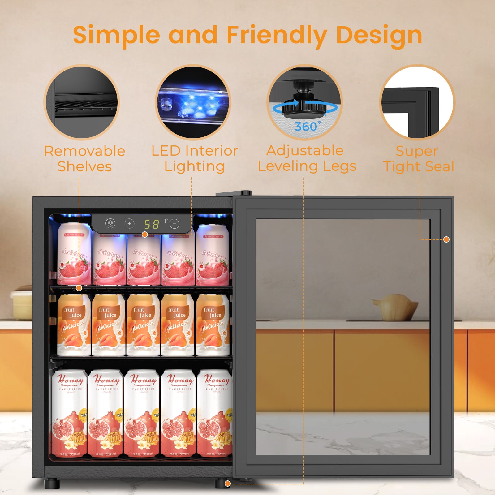 KNDKO 16 Bottle 68 Can Beverage Refrigerator - 1.7 Cu.Ft. Mini Fridge Cooler, Wine Cooler for Home/Office
