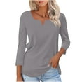thumbnail image 2 of SROBPTY Womens Fall Top, 3/4 Sleeve Shirts for Women, Women's Fashion Loose Casual Solid 3/4 Sleeve V-Neck T-Shirt Tops Gray,M, 2 of 4