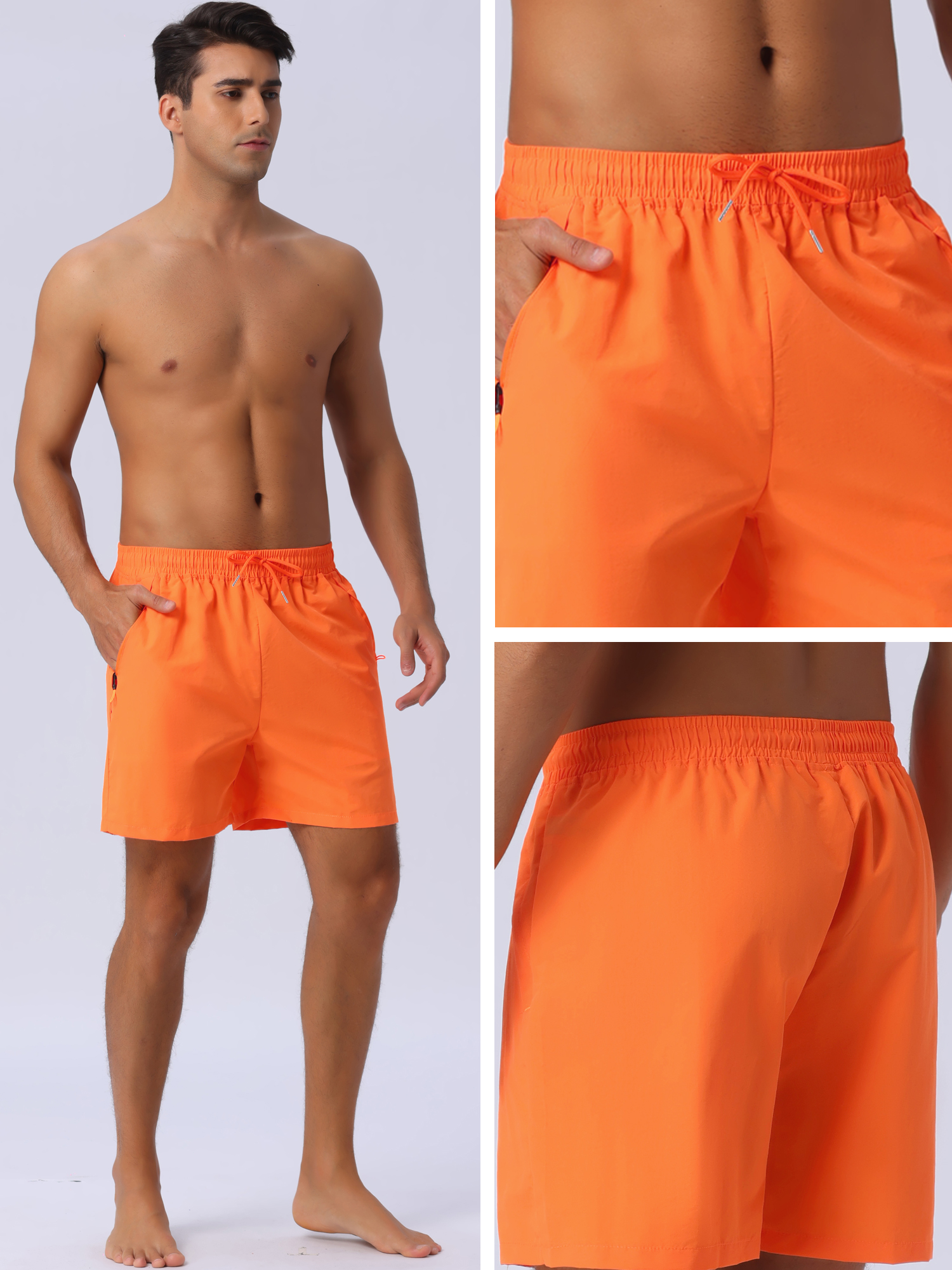 DARING DIVA Men's Elastic Waist Drawstring Mesh Lining Beach Shorts 34 Orange