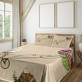 thumbnail image 2 of Ambesonne Easter Fitted & Top Sheet Set with Shams, Bunny on Bike Egg Balloons, Beige and Purple, 2 of 7