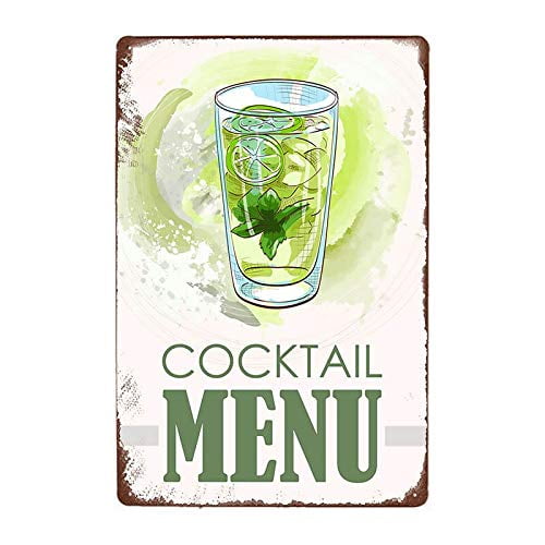 Size: 16" x 12" Various Cocktail Menu Retro Metal Tin Signs Kitchen Restaurant Poster Pub Bar Club Wall Decor Vintage Tin Sign