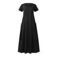 thumbnail image 4 of JUNWELL Liquidation d'Économies d'Été Robes Maxi pour Femmes Été Robe Débardeur en Coton et Lin Manches Courtes Ample Col Ras du Cou Maxi Longue Fluide avec Poches, 4 of 5