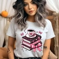 thumbnail image 2 of Pink Coffee & Books Shirt – Cute Reading Lover Bow Tee for Women, Dark Heather, Size S, 2 of 6