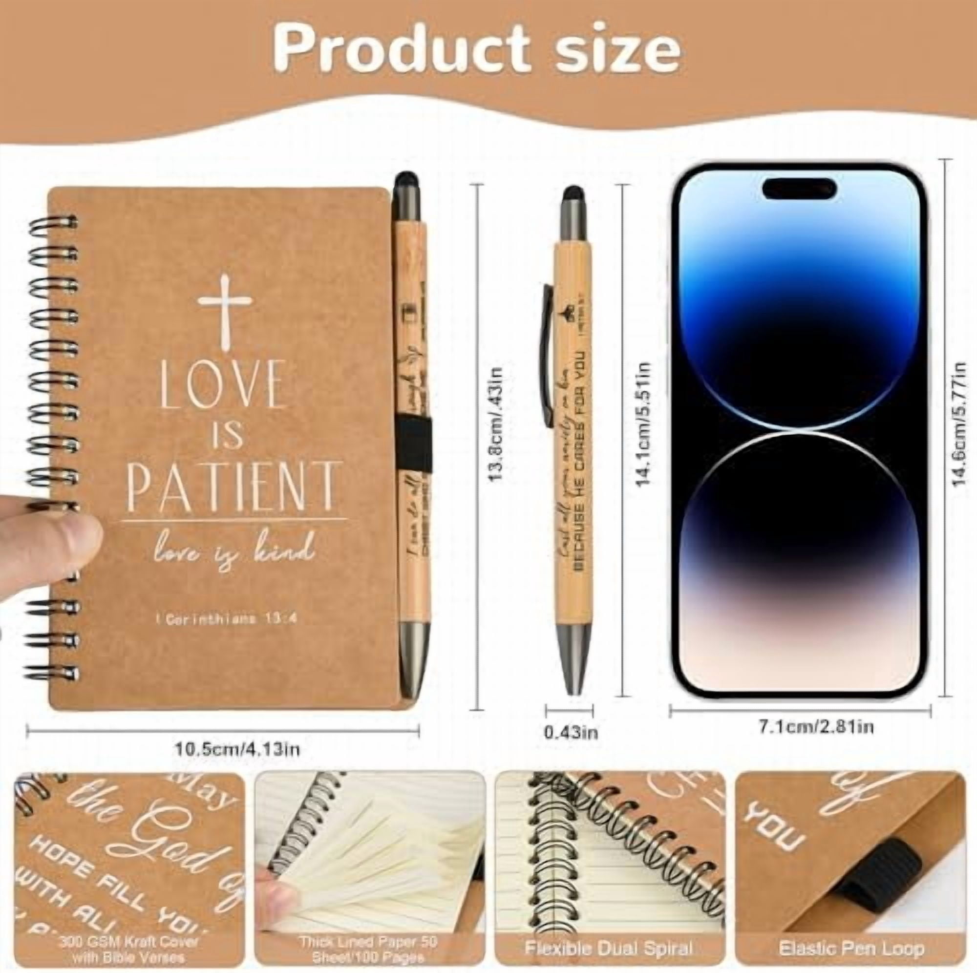 Hasako Christian Prayer Journal Spiral Notebooks Bulk with Pens - Small Lined Notepads (4.13”x5.43”) - Mothers Day Gifts for Women,Church Members & Bible Study Groups (60 sets Brown)